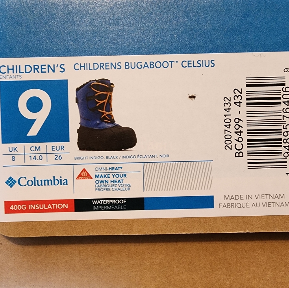 Columbia toddler buggaboot celsius size 9 winter boots in blue and black. NWT.